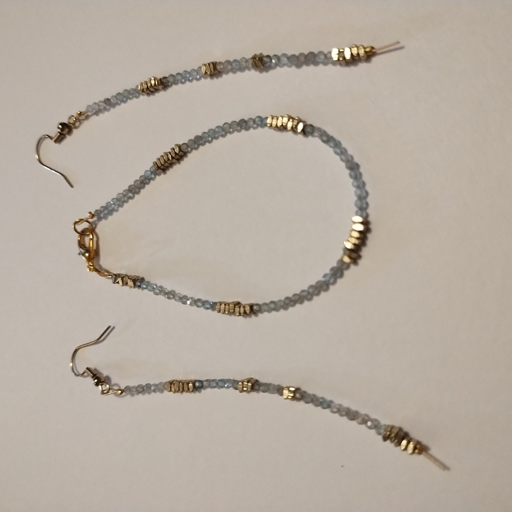 Elegant Brass and Apatite Beaded Jewelry Set